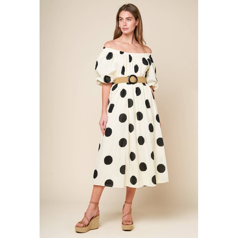 HUMMINGBIRD’S HAVEN OFF WHITE WOVEN MIDI DRESS