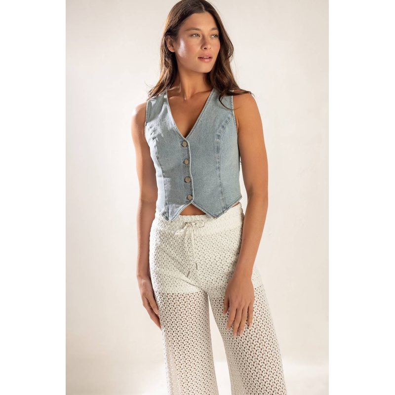 KICK IT WITH ME DENIM VEST|LIGHT DENIM|S|M|L