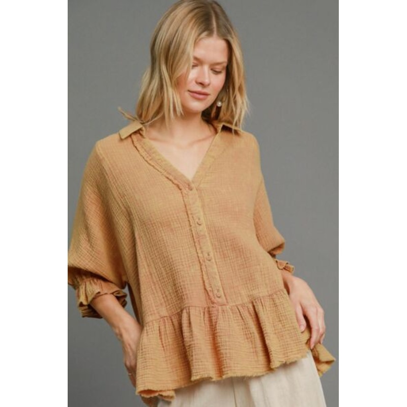 Mineral Washed Cotton Gauze Top Plus Size