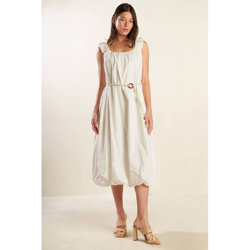 RIVERSIDE SIPS WOVEN MIDI DRESS