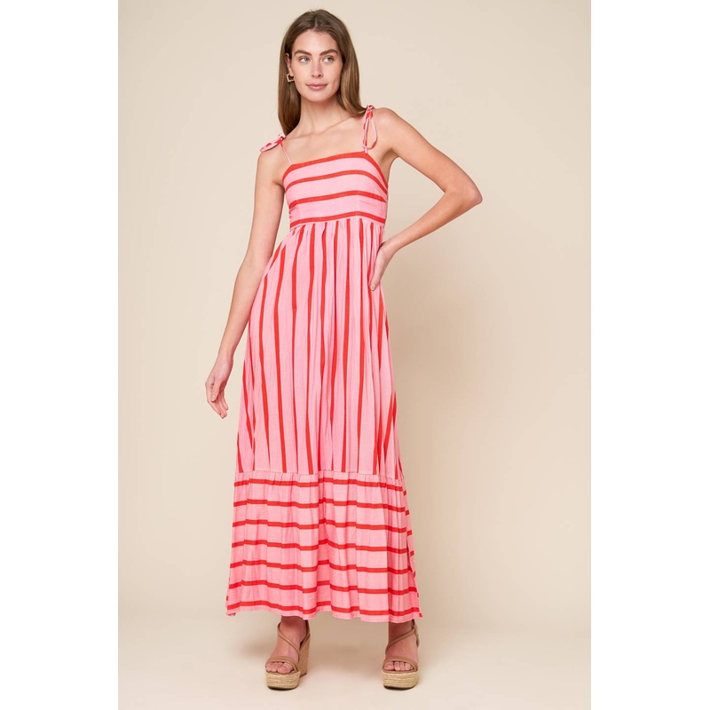 SPEAK NOW WOVEN MIDI DRESS|PINK RED|S|M|L