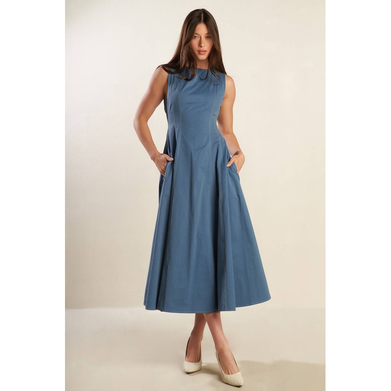 STAYING IN THE CITY WOVEN MIDI DRESS