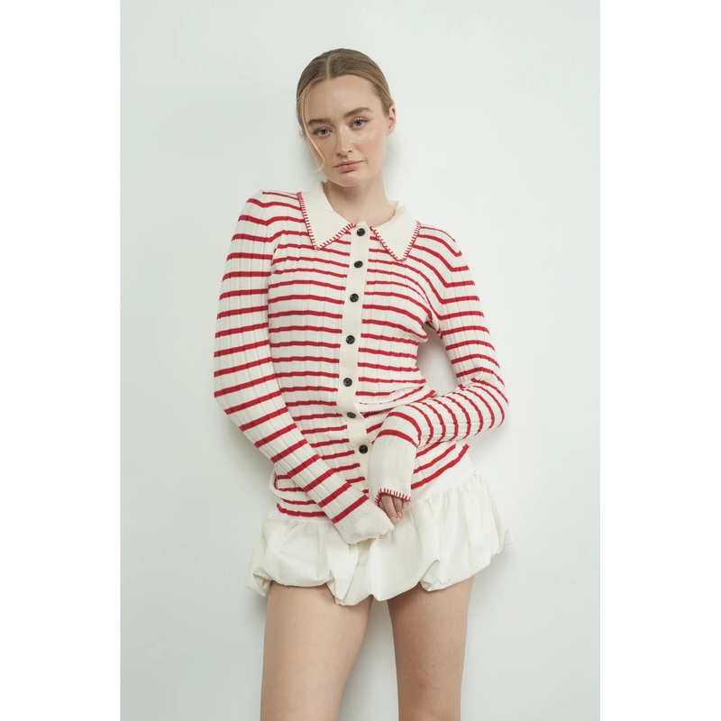 Stripe Collar Cardigan|Small|Medium|Large
