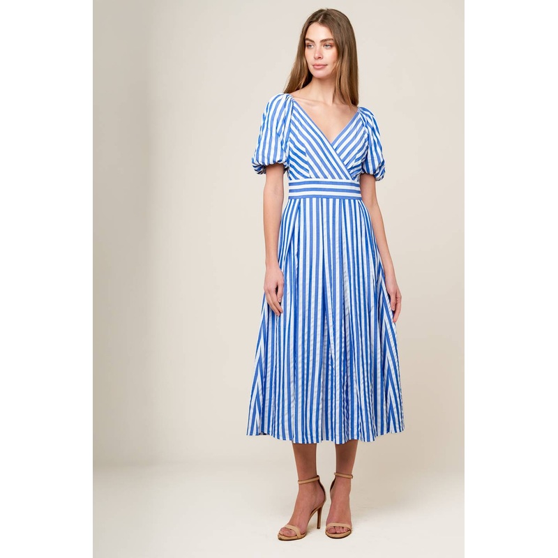 SUNSET STEPS BLUE WOVEN MIDI DRESS