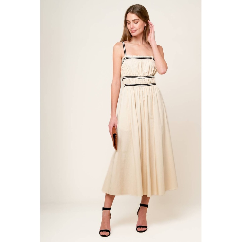 TERRIFIC TIMING CREAM WOVEN MIDI DRESS