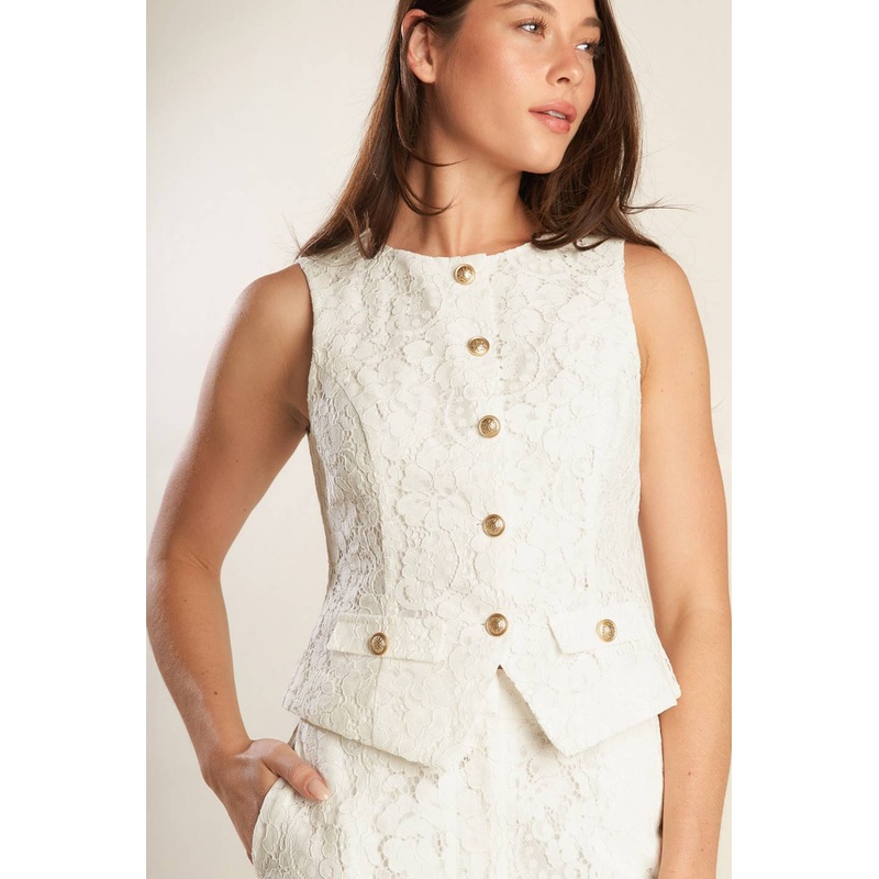 THINK LATER WOVEN LACE VEST|WHITE|S|M|L