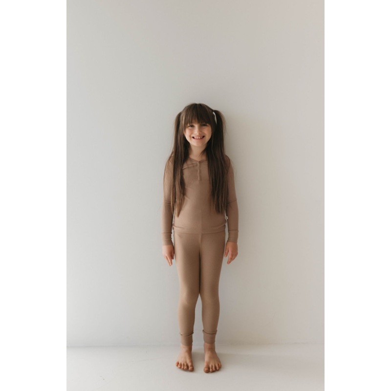 Two Piece Bamboo Pajamas | Ribbed Milk Chocolate