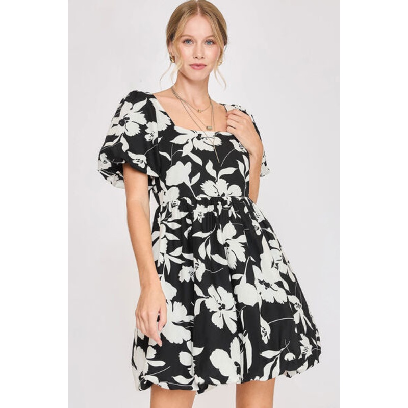 Two Tone Floral Print Babydoll Dress Plus Size