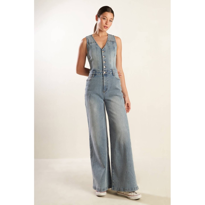 WALK WITH ME DENIM JUMPSUIT|LIGHT DENIM|S|M|L