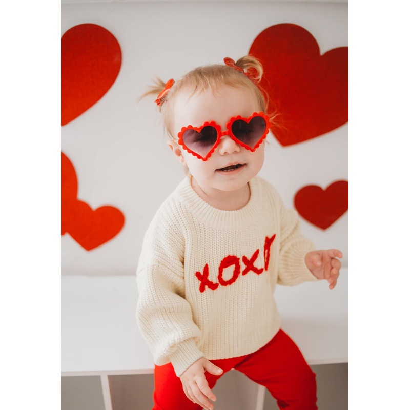 XOXO Hand Embroidered Sweater|0-3 Months|3-6 Months|6-9 Months|9-12 Months|12-24 Months|2T|3T|4T|5
