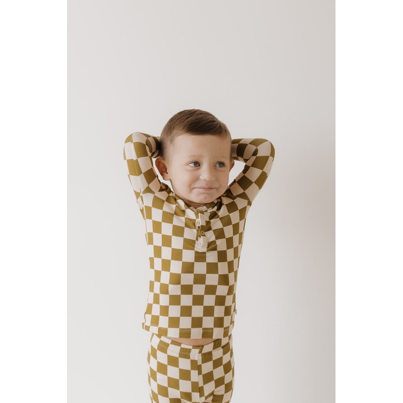Bamboo Two Piece Pajamas | Olive Checkerboard