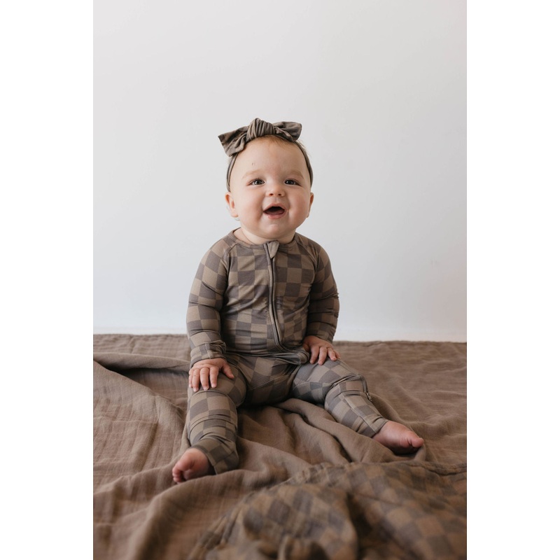 Bamboo Zip Pajamas | Faded Brown Checkerboard