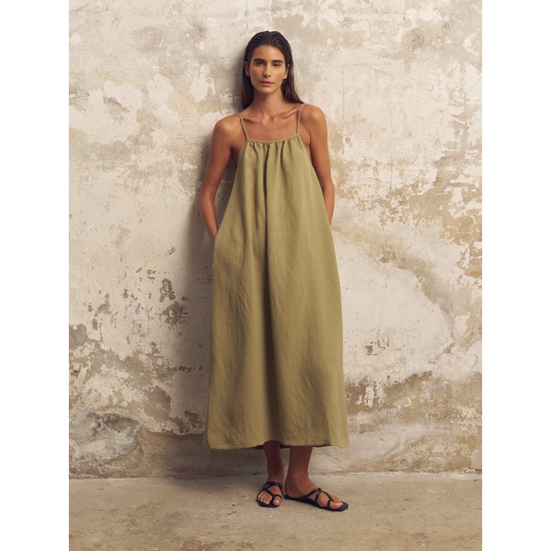 Bliss Flow Maxi Dress – Khaki Green
