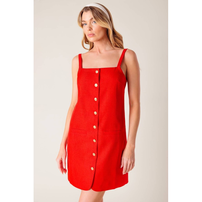 CHASING JOY RED WOVEN MINI DRESS