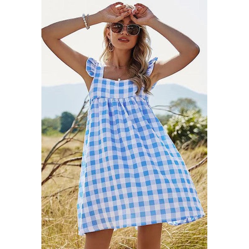 Checkered dress|Blue|S|M|L|XL