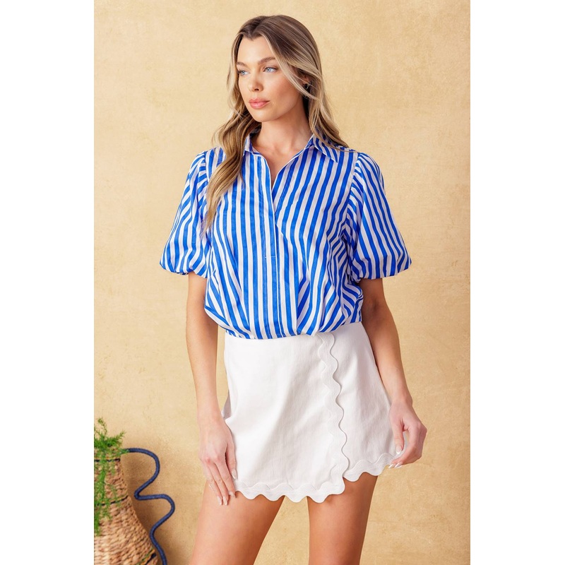 CITY CINDERELLA WOVEN TOP|BLUE/WHITE|S|M|L