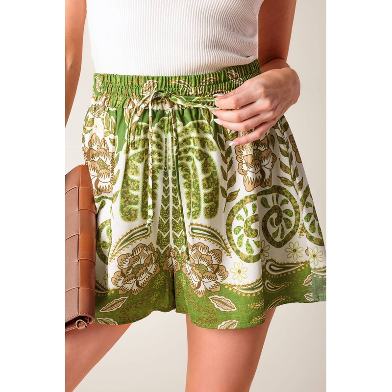 DISTANT ECHOES GREEN SHORTS|IVORY/GREEN|S|M|L