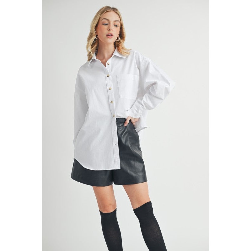 High-Low Collared Neck Drop Shoulder Shirt
