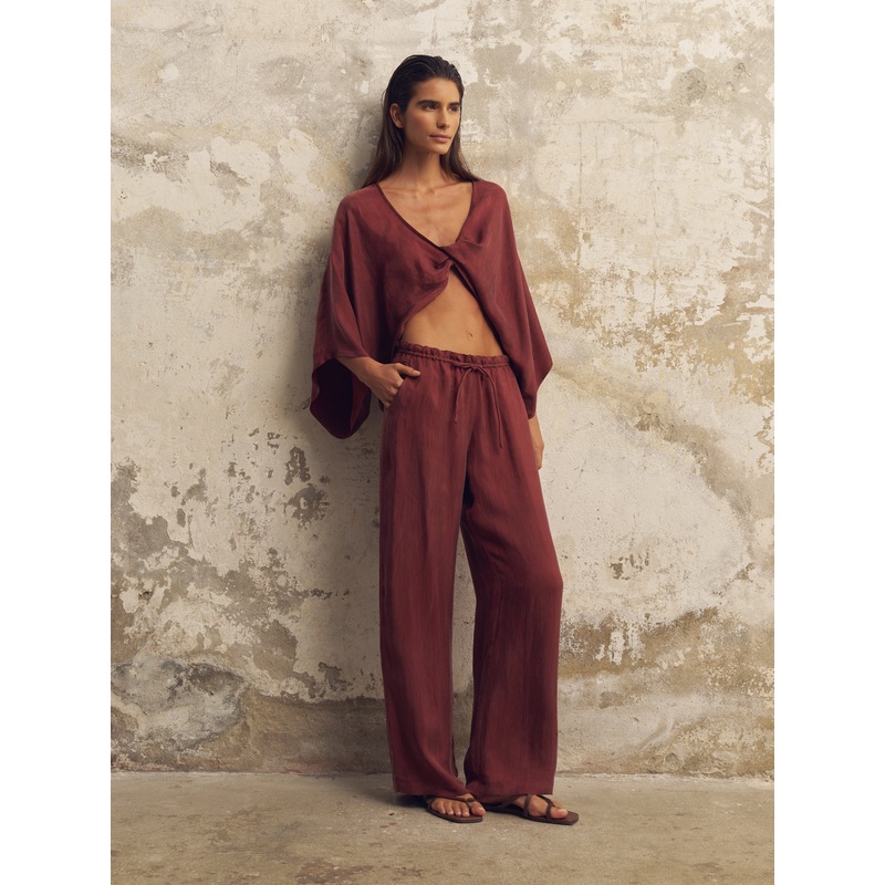 Lucid Flow Tie Pants – Burgundy