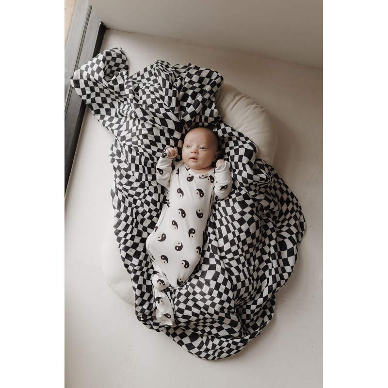 Muslin Swaddle | Black & White Wavy Checkerboard