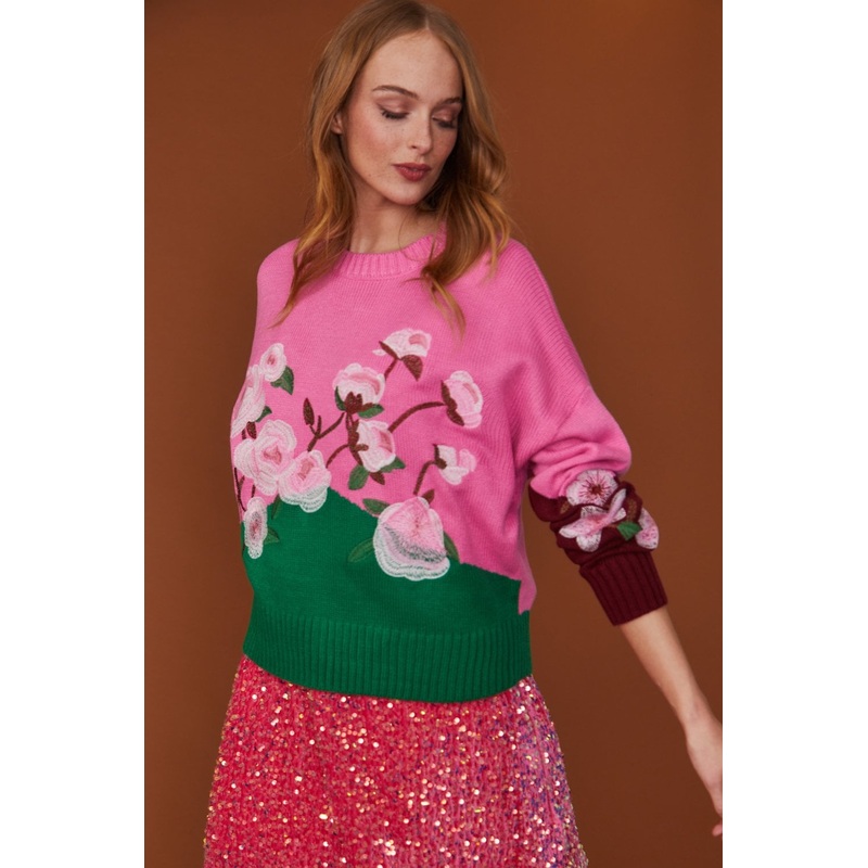 Pink Flora Sweater