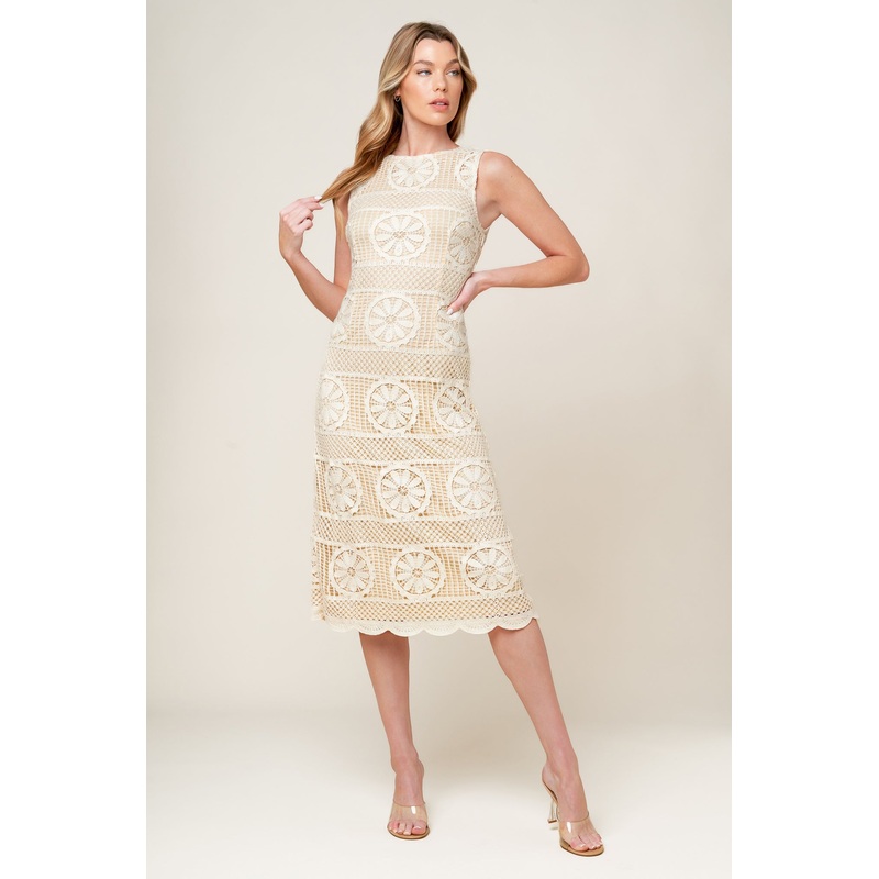 PRETTIEST ENERGY CREAM LACE MIDI DRESS