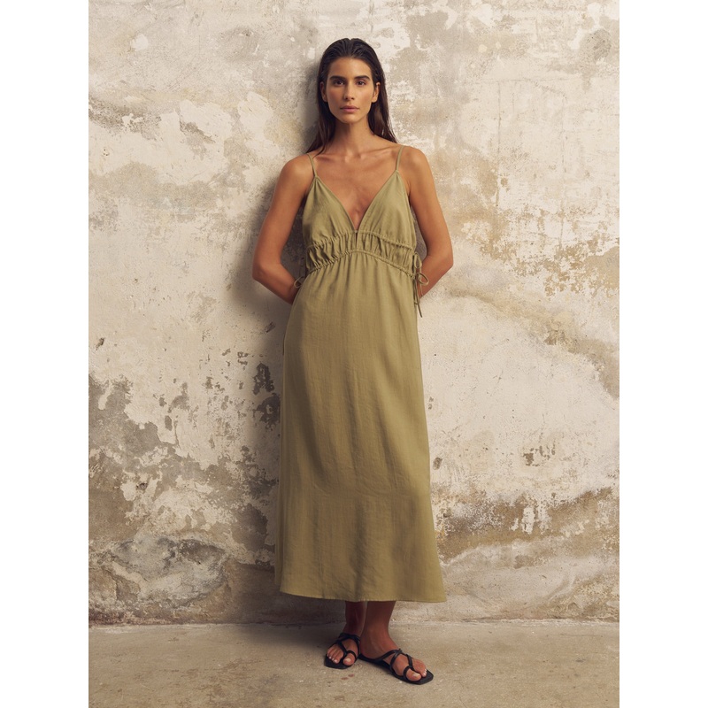 Sofia Ties Maxi Dress – Khaki Green