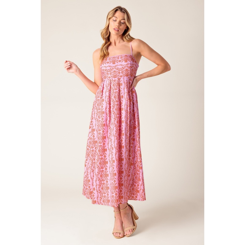 THE EVETTE PINK WOVEN MIDI DRESS