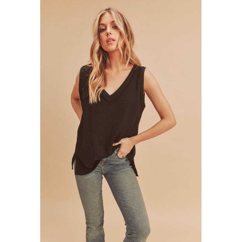 V-Neck Wide Strap Tank|Black|S|M|L