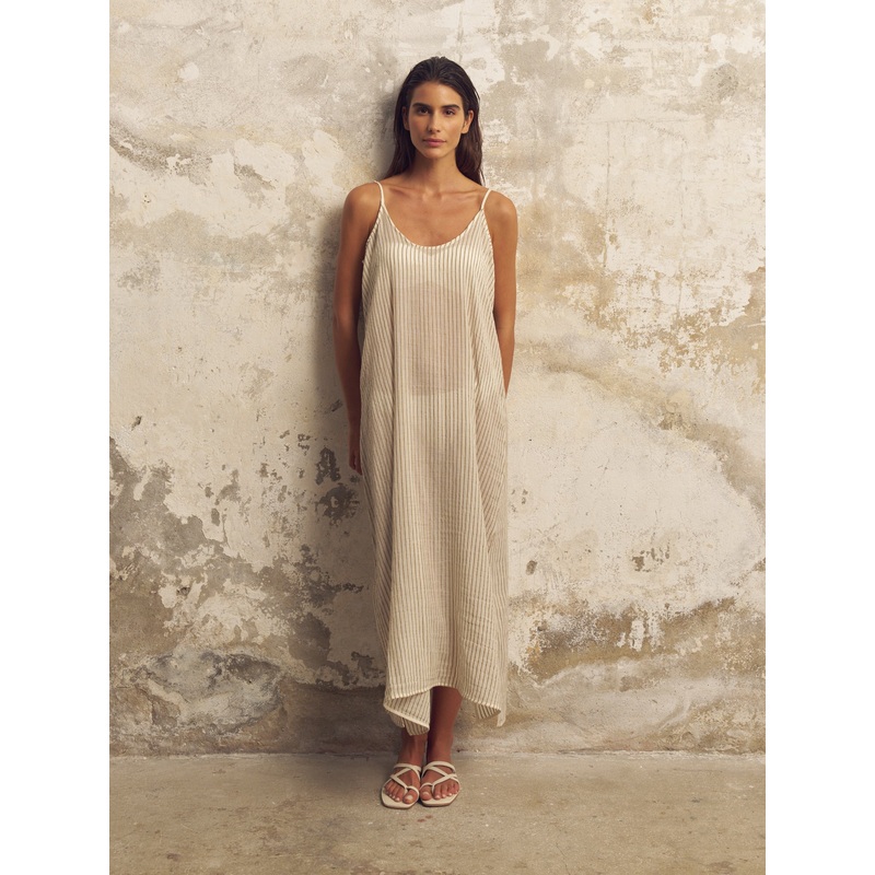 Yaz Dress – Khaki Green Stripes