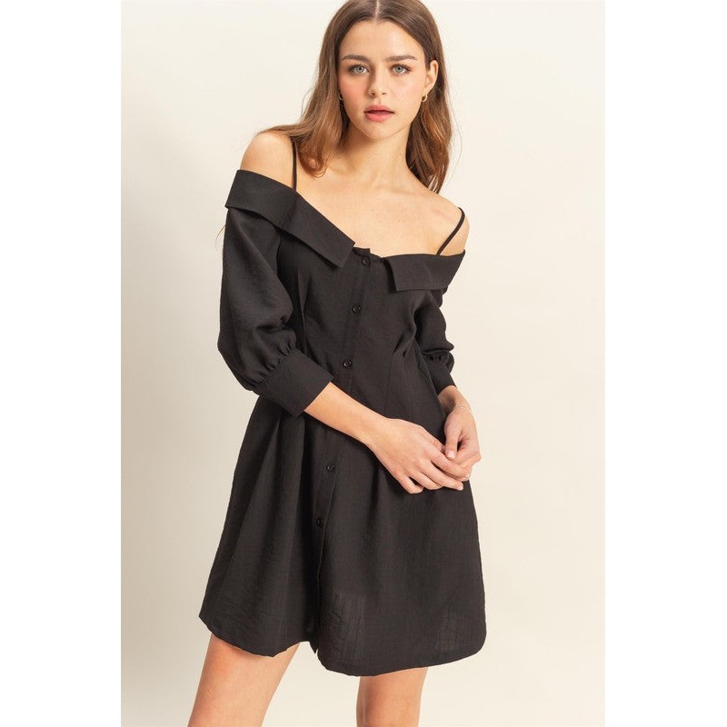 Button Down Spaghetti Strap Mini Dress with Pockets