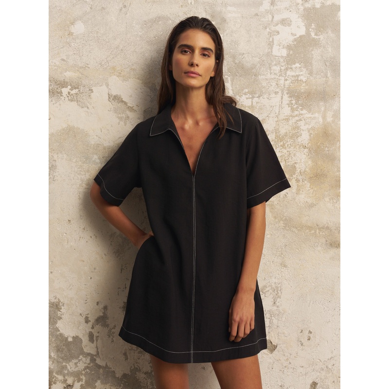 Mae Popover Mini Dress – Black