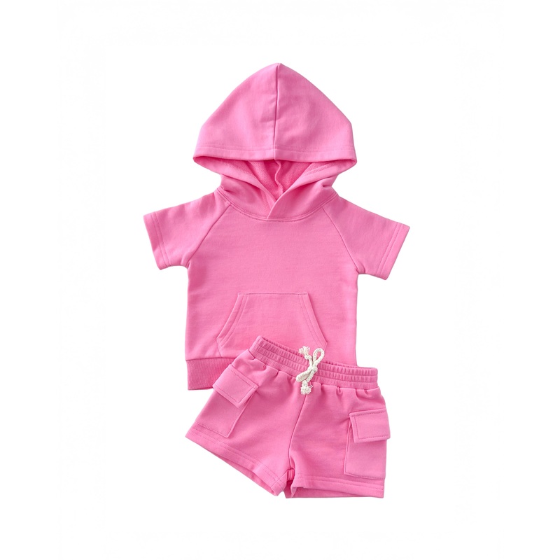 Terry Cargo Shorts Set | Pink|0-3M|3-6M|6-12M|12-18M|18-24M|2T|3T|4T|5T|6-7Y|8-9Y