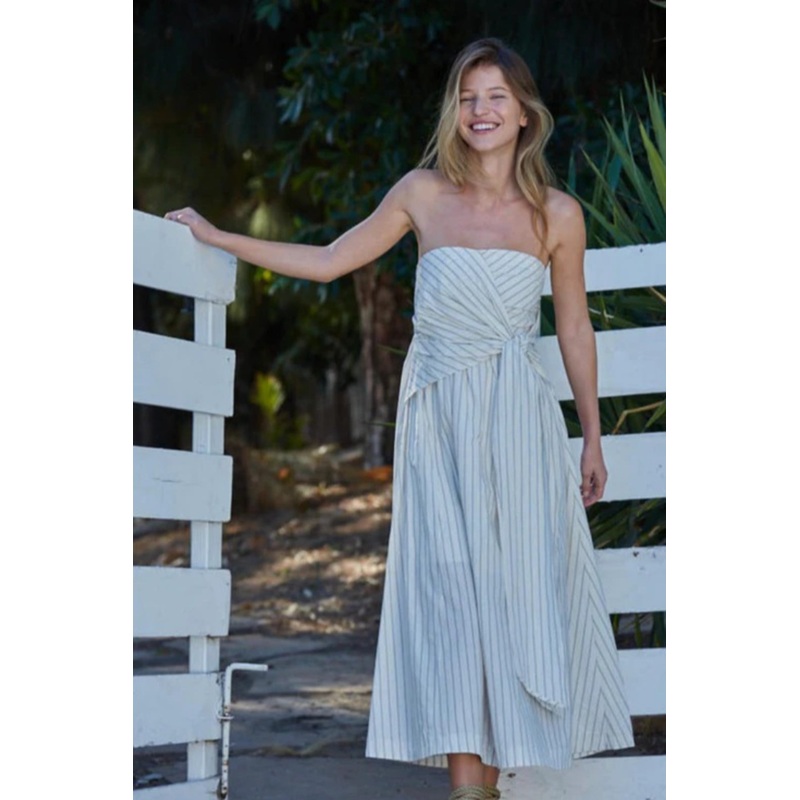 By Together Pinstripe Dress|Black and Ivory|M