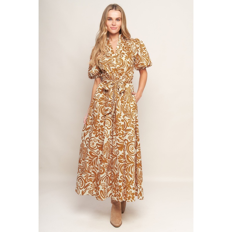 CINNAMON GARDEN WOVEN MIDI DRESS