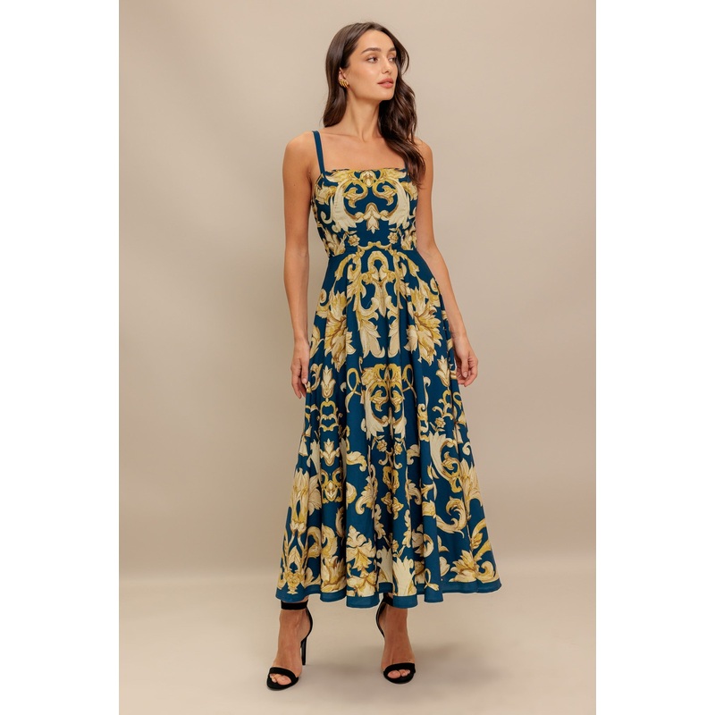 IMPERIAL BLOOM BLUE WOVEN MIDI DRESS