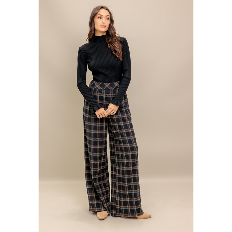 LATTE SUNDAY WOVEN PLAID PANTS