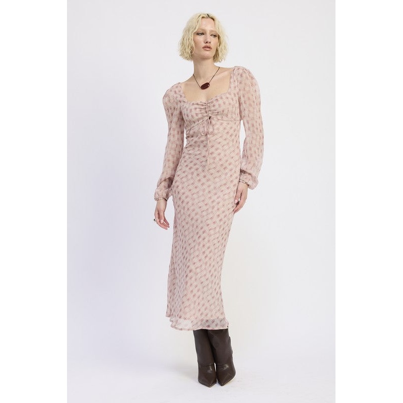 OPEN BACK PUFF SLEEVE MAXI DRESS WITH RUCHED BUST