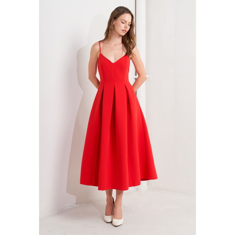 RUBY AFFAIR WOVEN MIDI DRESS|RED|S|M|L