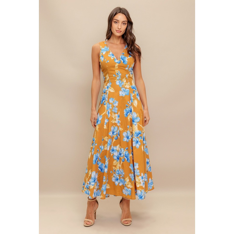 SKYBLOSSOM RUSH WOVEN MIDI DRESS