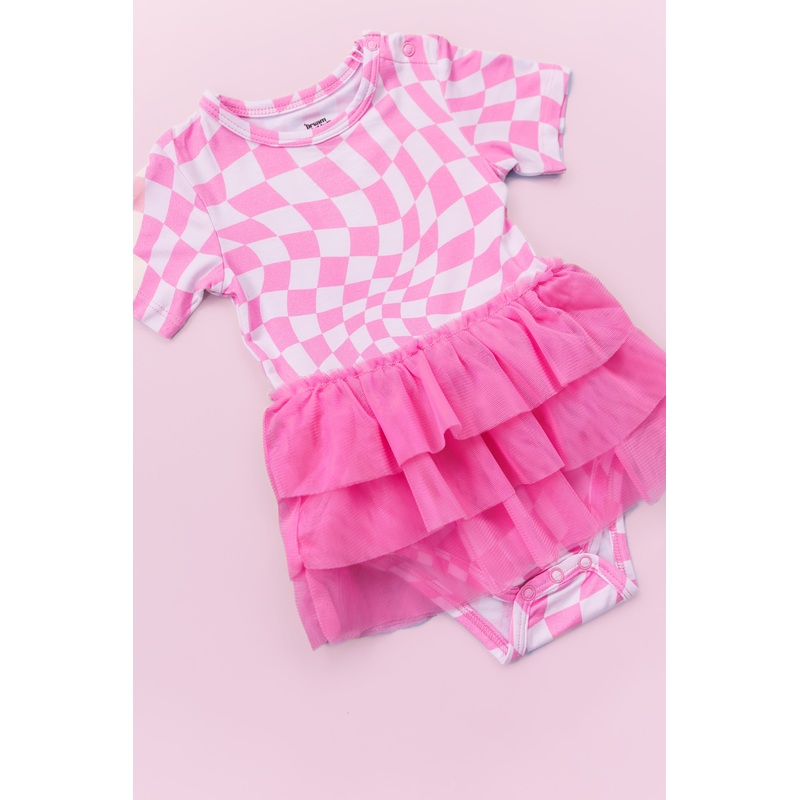 BUBBLEGUM WAVY CHECKERS DREAM TUTU BODYSUIT DRESS