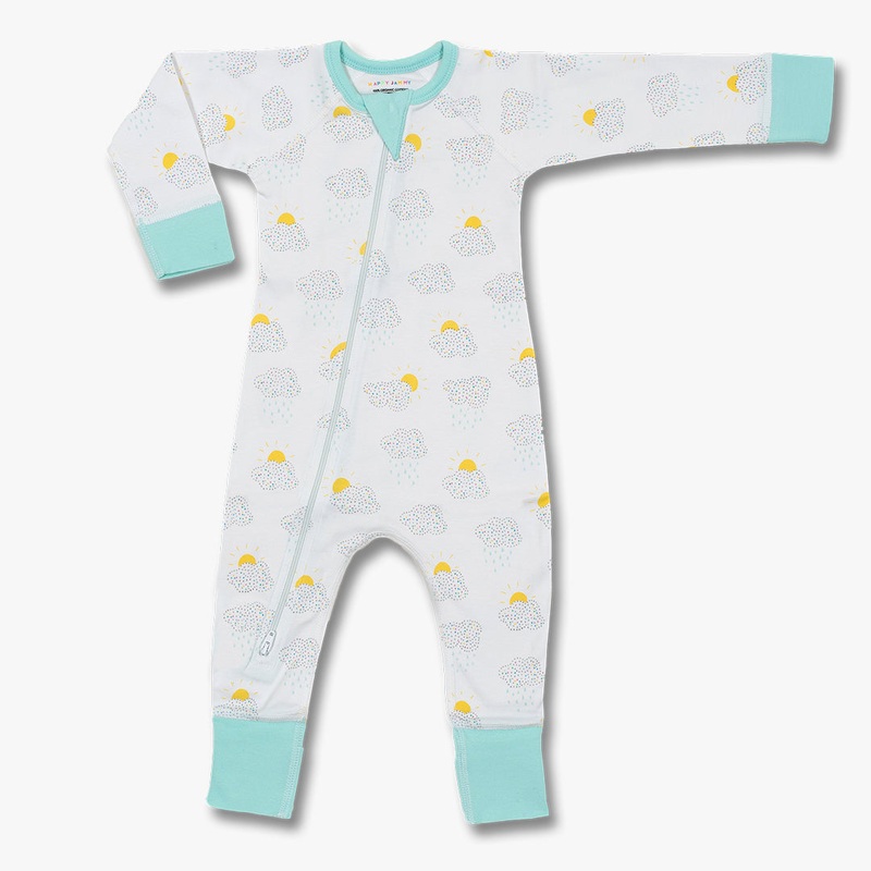 Clouds Zip Romper|0-3m|3-6m|6-12m|12-18m|18-24m|GREEN