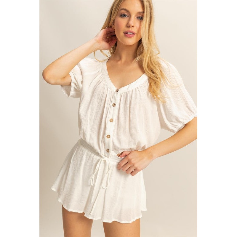 Drawstring Hem Short Sleeve Top and Skort Set
