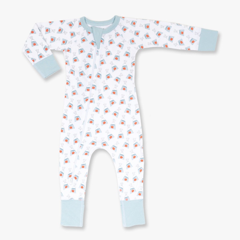 Goldfish Zip Romper|0-3m|3-6m|6-12m|12-18m|18-24m|blue/white