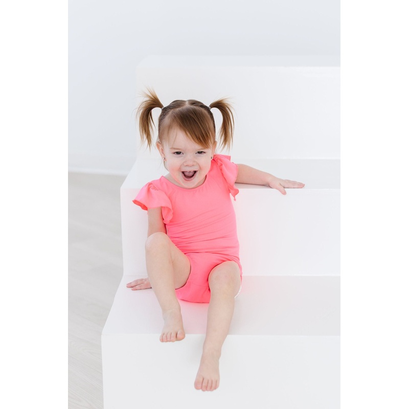 Neon Pink S/S Flutter Sleeve Leotard