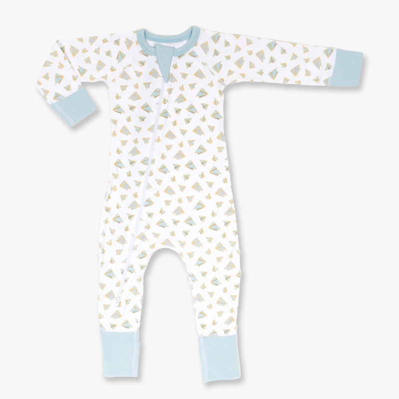 Paper Plane Zip Romper|0-3m|3-6m|6-12m|12-18m|18-24m|blue/white