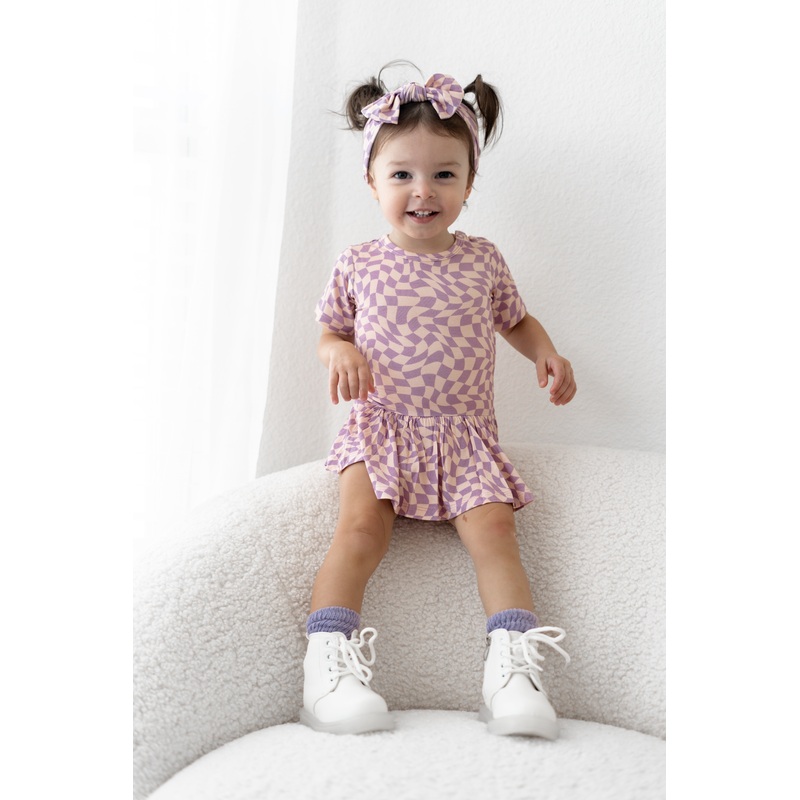 PLUM WAVY CHECKERS DREAM BODYSUIT DRESS