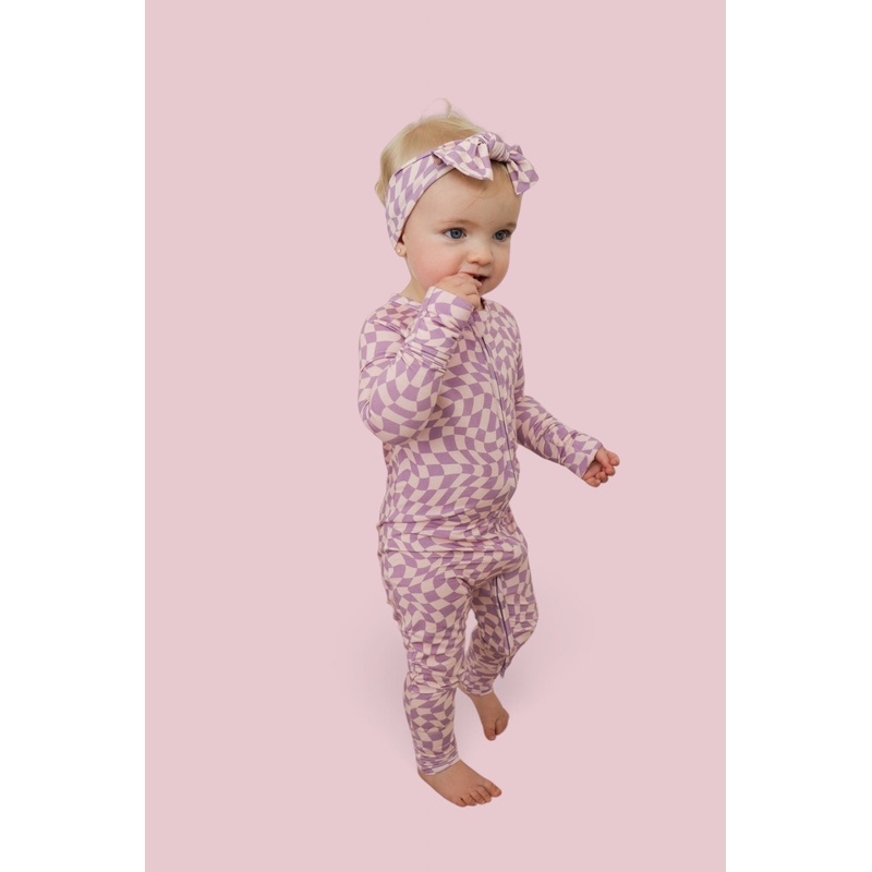 PLUM WAVY CHECKERS DREAM ROMPER