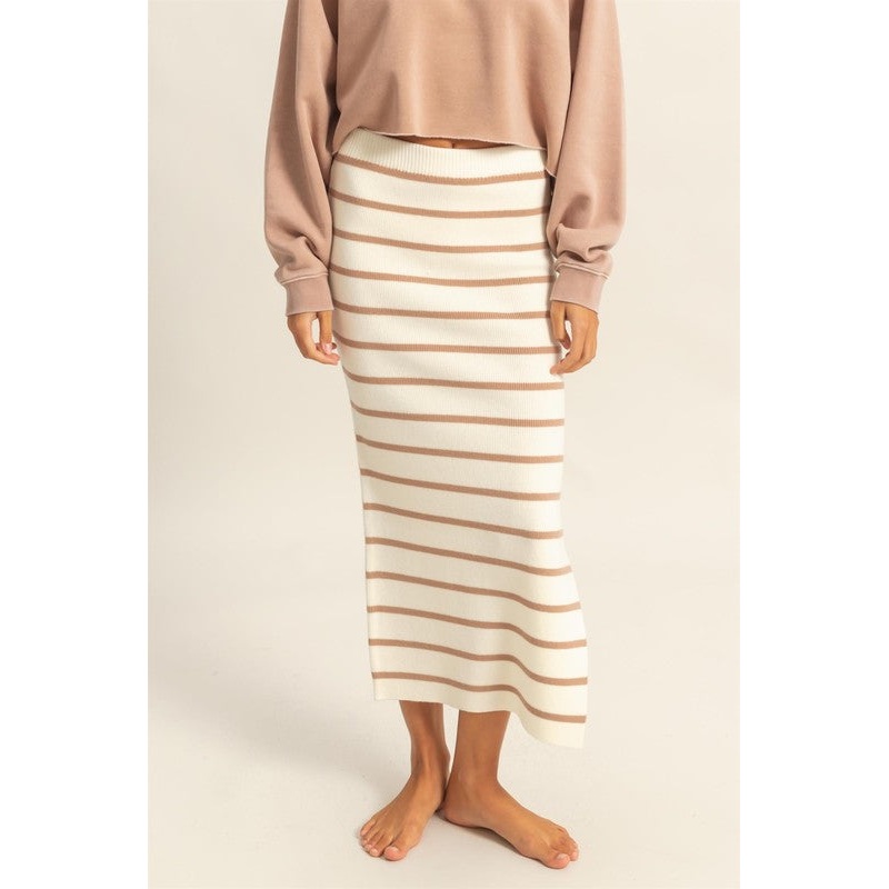 Side Slit Striped Bodycon Sweater Skirt