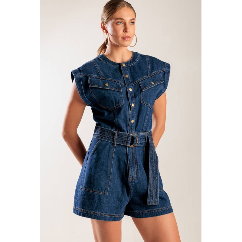 A LITTLE BIT OF THIS DENIM ROMPER